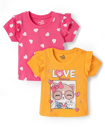 Doodle Poodle Cotton Knit Tops Half Sleeves Printed Orange Newborn Pack of 2