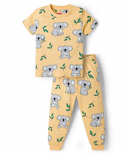 Babyhug Cotton Knit Half Sleeves Koala Printed Co-Ords T-Shirt & Pyjama Night Suit - Yellow