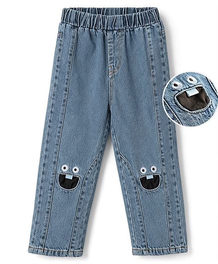 Mark & Mia Full Length Washed Cut N Sew Jeans With Embroidery - Blue