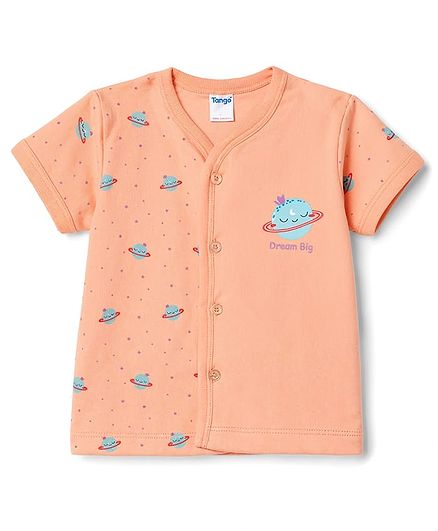 Tango Interlock Knit Half Sleeves  Space Theme Printed Jhablas - Orange