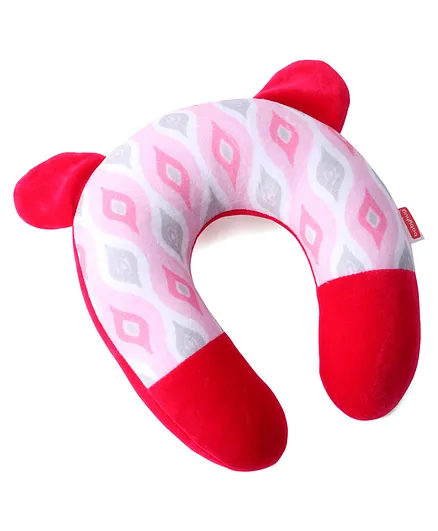 Babyhug Velour Neck Support Pillow Ogee Print - Pink & White