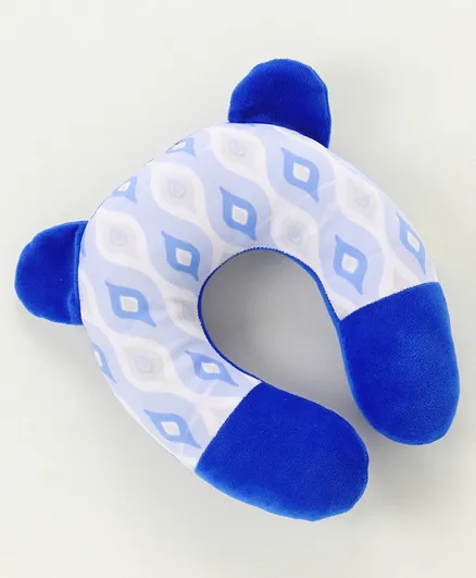Babyhug Velour Neck Support Pillow Ogee Print Large - Blue & White