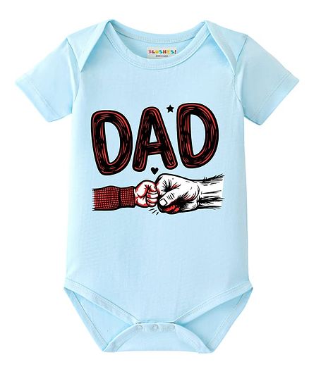 BLUSHES 100% Cotton Knit Fathers Day Theme Half Sleeve Father & Son Theme Printed Onesie - Aqua Blue