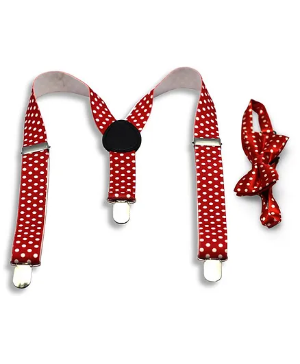 Kid-O-World Polka Dot Print Suspender & Bow - Red & White