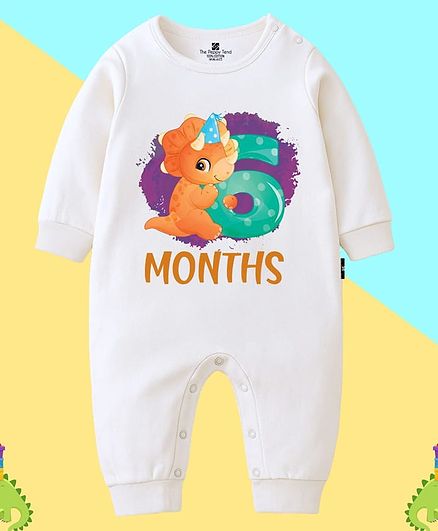The Peppy Tend 100% Cotton Knit Full Sleeves 6 Months Text Printed Romper - White