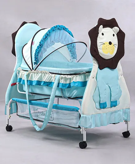 Babyhug Lion Print 2 in 1 Cradle cum bassinet with Mosquito Net and Swing Lock function - Blue