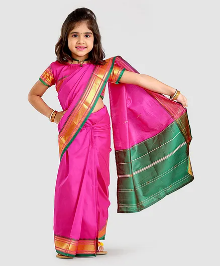 Bhartiya Paridhan Full Length Stitched Designer Saree With Stitched Blouse - Pink