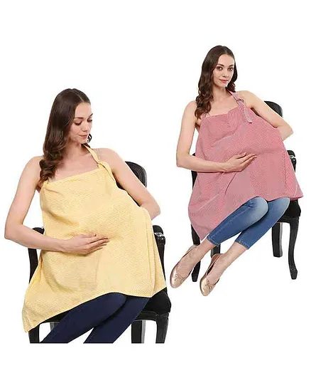 Wobbly Walk Stripe Nursing Covers Pack of 2 - Yellow Red