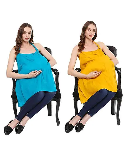 Wobbly Walk Stripe Nursing Covers Pack of 2 - Yellow Blue