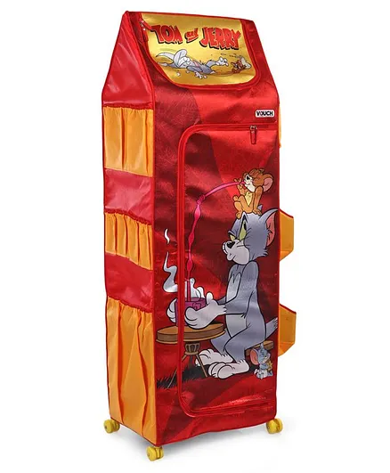 Tom & Jerry 4 Shelves Closet Toy Storage Folding Wardrobe - Red & Yellow
