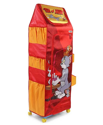 Tom & Jerry 5 Shelves Folding Wardrobe With Wheels - Red Yellow