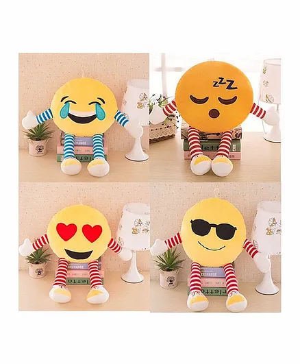 Frantic Smiley Plush Cushion With Stripe Hands And Legs Pack of 4 - Yellow 