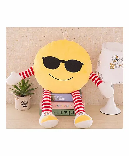 Frantic Smiley Plush Cushion With Stripe Hands And Legs - Yellow 