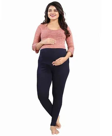 Mamma's Maternity Solid Full Length Maternity Legging - Navy Blue