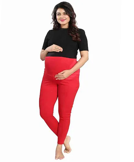 Mamma's Maternity Solid Full Length Maternity Legging - Red