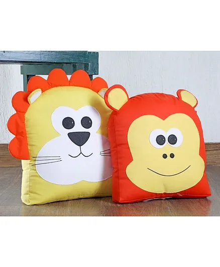 My Gift Booth Cushions Lion & Monkey Design Orange Yellow - Pack of 2