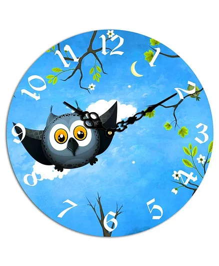 Studio Shubham Owl Printed Wooden Wall Clock - Blue