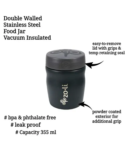 ZoLi Pow Dine Stainless Steel Insulated Food Jar Grey - 355 ml