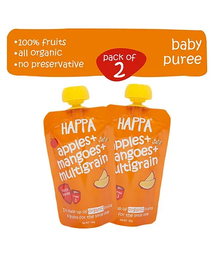 Happa Organic Apples Mangoes And Multigrain Fruit And Grain Puree Pack of 2 - 100 gm each