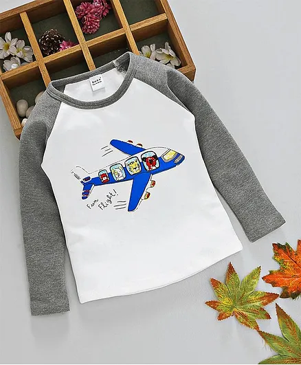 Menga Wa Aeroplane Print Full Sleeves Tee - Grey
