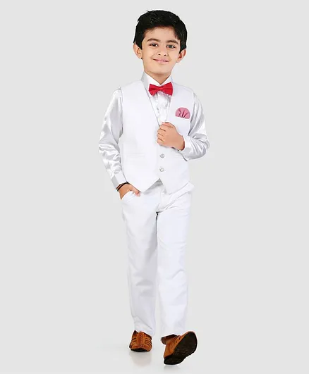 Robo Fry Full Sleeves Shirt Trouser With Waistcoat And Tie - White