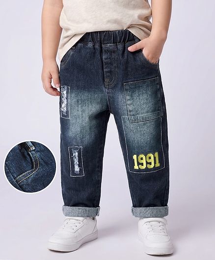 Mark & Mia Cotton Lycra Denim Full Length Jeans with Embroidery Detailing - Dark Blue