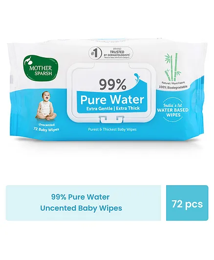 Mother Sparsh Baby Unscented 99 % Pure Water (Unscented) Baby Wipes  - 72 Pieces