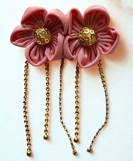 Knotty Ribbons  Floral Applique Detailed Alligator Hair Clip - Peach