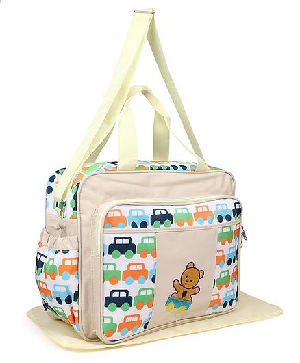 Diaper Bag With Changing Mat Vehicle Print Cream Online In India