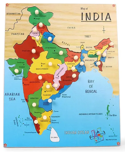 Kinder Creative Wooden India Map With Knobs Puzzle - Multicolor