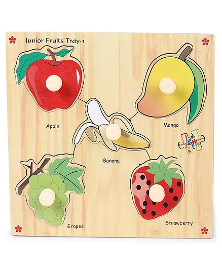 Kinder Creative Wooden Junior Fruits With Knobs Puzzle - Multicolor
