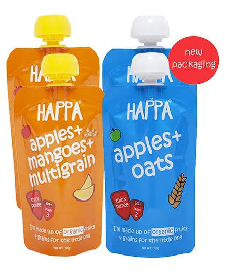Happa Organic Fruit and Grain Puree Kids Food Pack of 4 - 100 gm each
