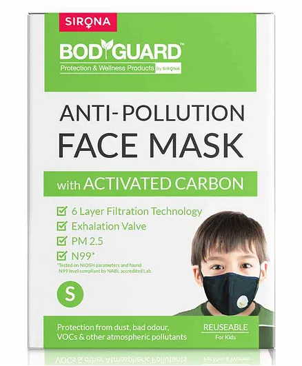 BodyGuard Small N99 + PM2.5 Anti Pollution Face Mask with 6 Layer Protection Activated Carbon - Black