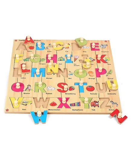 Kinder Creative Wooden Alphabet With Knobs Puzzle - Multicolor