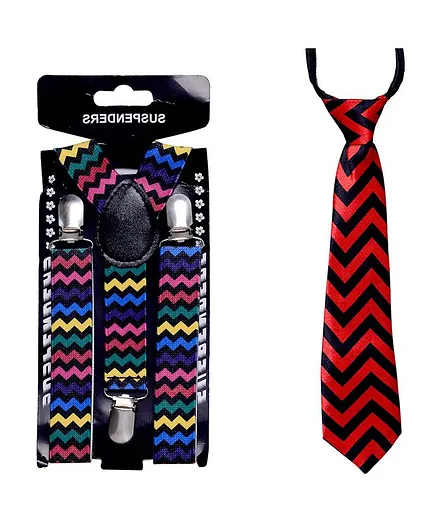 Tiekart Zig Zag Print Tie And Suspenders - Multicolour