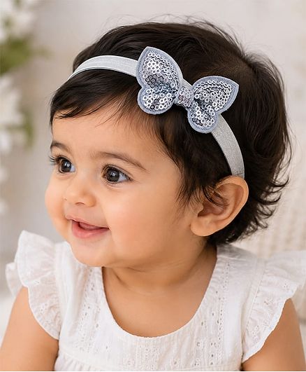 Little Miss Cuttie Sequins Embellished Butterfly Applique Detailed Headband - Grey