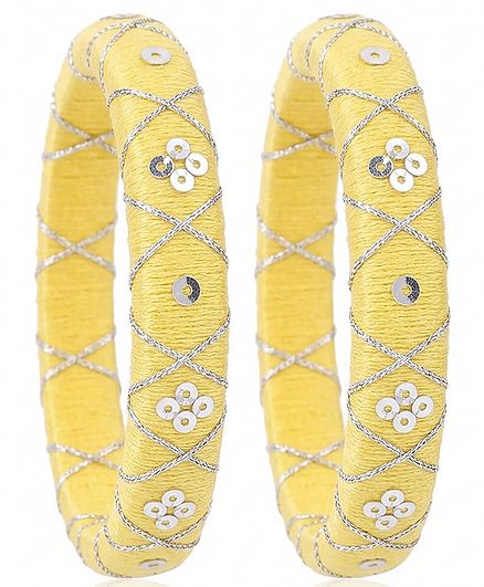 LIL PITAARA Sequin & Zari Patti Embellished Bangles - Yellow