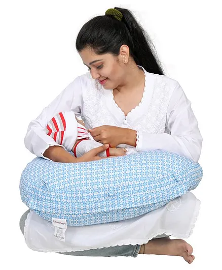 Lulamom Allergen Protected Nursing Pillow & Cover Floral Print - Blue