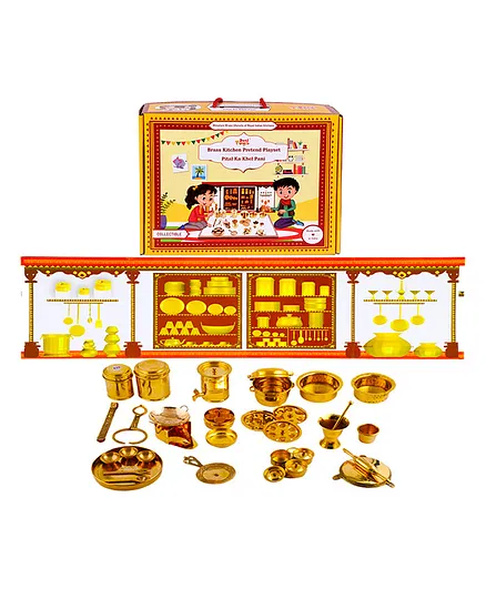 Desi Toys Premium Brass Pretend Play Kitchen Set - 22 Pieces