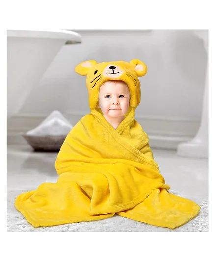 Kassy Pop Hooded Baby Bath Towel Cum Blanket Tiger Design - Yellow