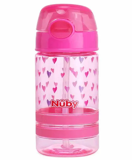 Nuby Flip It Sipper Bottle With Straw Pink - 360 ml