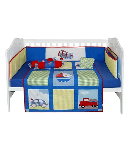 Abracadabra Cot Bedding Set Vehicle Embroidery Pack of 6 - Blue 