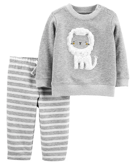 Carter's 2-Piece Lion French Terry Top & Striped Pant Set - Grey thumbnail