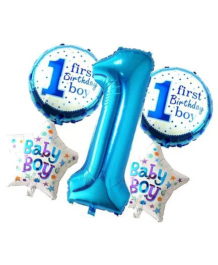 Shopperskart Happy First Birthday Foil Balloon Blue - Pack of 5