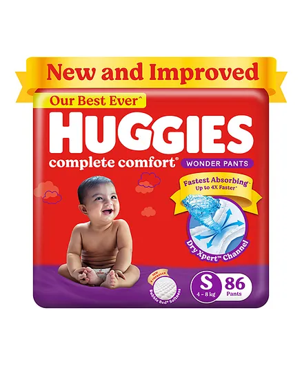 Huggies Complete Comfort Wonder Pants Small (S) Size Baby Diaper Pants with 5 in 1 Comfort - 86 Pieces