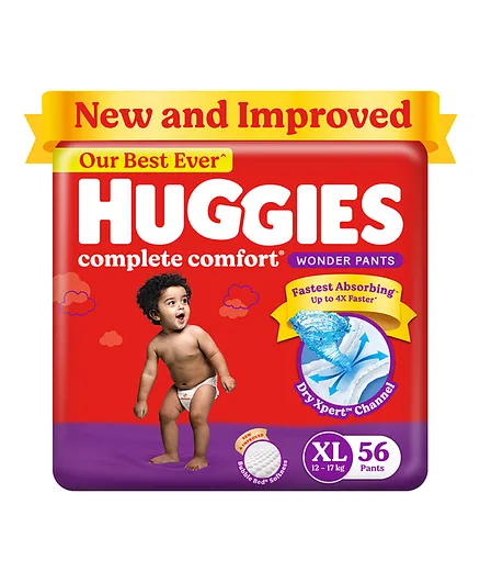 Huggies Complete Comfort Wonder Pants Extra Large (XL) Size Baby Diaper Pants with 5 in 1 Comfort - 56 Pieces