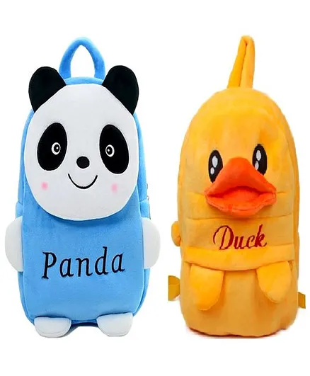 Frantic Velvet Nursery Bag Panda & Duck Design Blue Yellow Pack of 2 - 14 inches Each