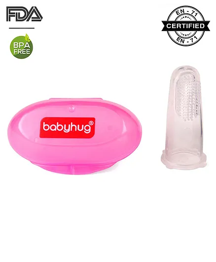 Babyhug Silicone Finger Brush With Case-Pink