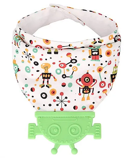 Vismiintrend Baby Bandana Drool Bib With Attached Teether Robot Print - Green