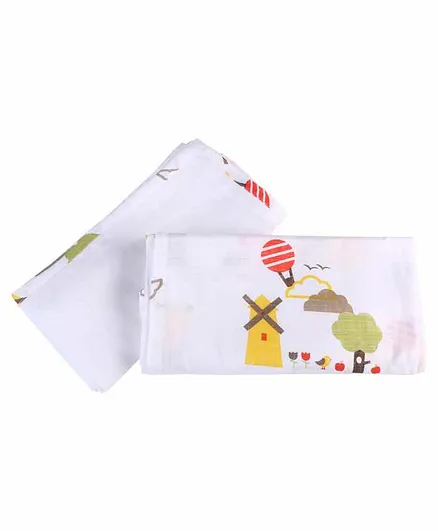 My Milestones 3 in 1 Muslin Swaddle Wrapper Pack of 2 (Size 41x41 Inches) Dutch Country Print - Yellow & White
